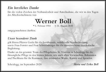 Traueranzeige von Werner Boll von Der Westallgäuer