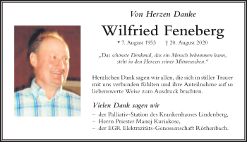 Traueranzeige von Wilfried Feneberg von Der Westallgäuer