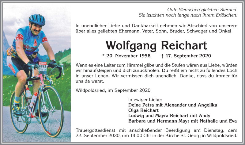  Traueranzeige für Wolfgang Reichart vom 19.09.2020 aus Allgäuer Zeitung