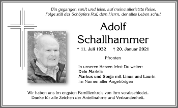 Traueranzeige von Adolf Schallhammer von Allgäuer Zeitung, Füssen