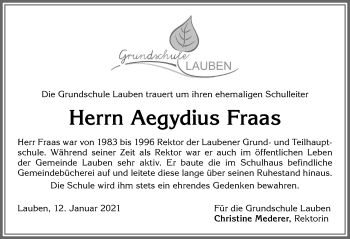 Traueranzeige von Aegydius Fraas von Allgäuer Zeitung,Kempten