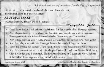 Traueranzeige von Aegydius Fraas von Allgäuer Zeitung,Kempten