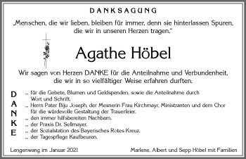 Traueranzeige von Agathe Höbel von Allgäuer Zeitung, Marktoberdorf