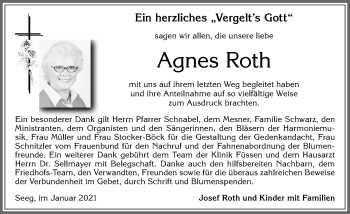 Traueranzeige von Agnes Roth von Allgäuer Zeitung