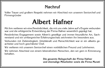 Traueranzeige von Albert Hafner von Allgäuer Zeitung, Marktoberdorf