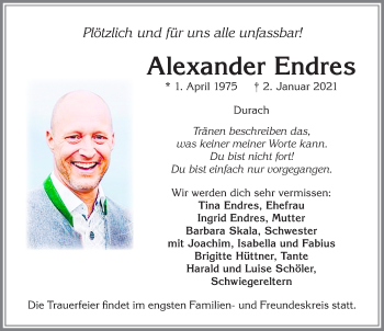 Traueranzeige von Alexander Endres von Allgäuer Zeitung,Kempten