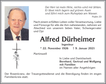 Traueranzeige von Alfred Dürheimer von Allgäuer Anzeigeblatt