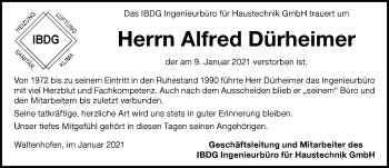 Traueranzeige von Alfred Dürheimer von Allgäuer Zeitung,Kempten