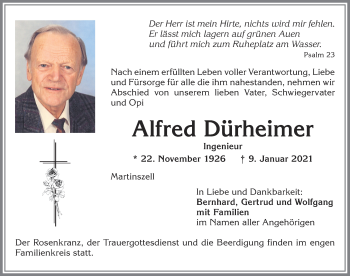 Traueranzeige von Alfred Dürheimer von Allgäuer Zeitung,Kempten