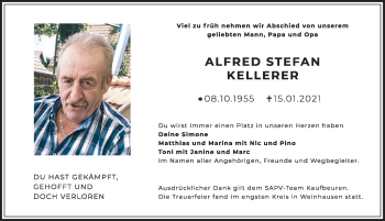 Traueranzeige von Alfred Stefan Kellerer von Allgäuer Zeitung, Kaufbeuren/Buchloe