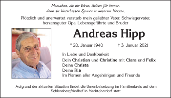 Traueranzeige von Andreas Hipp von Allgäuer Zeitung, Marktoberdorf