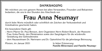 Traueranzeige von Anna Neumayr von Allgäuer Zeitung, Kaufbeuren/Buchloe