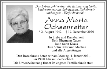 Traueranzeige von Anna Maria Ochsenreiter von Allgäuer Zeitung, Marktoberdorf