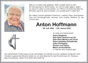 Traueranzeige von Anton Hoffmann von Memminger Zeitung