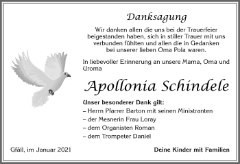Traueranzeige von Apollonia Schindele von Allgäuer Zeitung, Marktoberdorf
