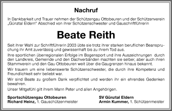 Traueranzeige von Beate Reith von Memminger Zeitung