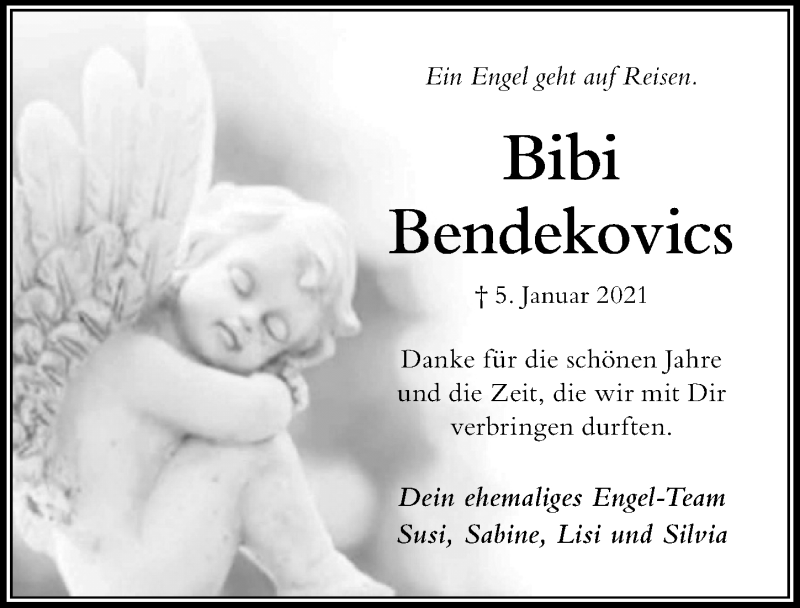  Traueranzeige für Bibi Bendekovics vom 14.01.2021 aus Der Westallgäuer