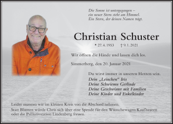 Traueranzeige von Christian Schuster von Der Westallgäuer