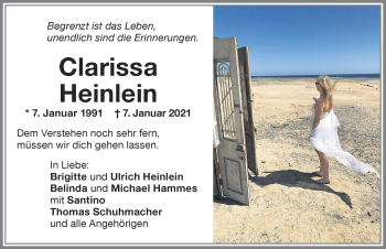Traueranzeige von Clarissa Heinlein von Memminger Zeitung
