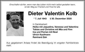 Traueranzeige von Dieter Valentin Kolb von Memminger Zeitung