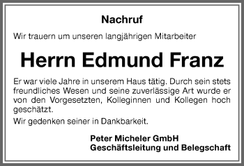 Traueranzeige von Edmund Franz von Memminger Zeitung
