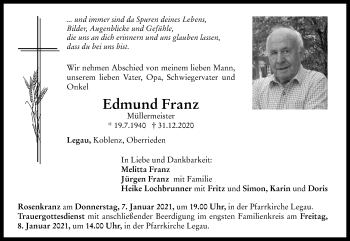 Traueranzeige von Edmund Franz von Memminger Zeitung