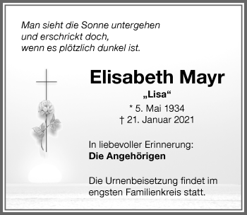 Traueranzeige von Elisabeth Mayr von Memminger Zeitung