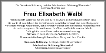 Traueranzeige von Elisabeth Waibl von Allgäuer Zeitung, Kaufbeuren/Buchloe