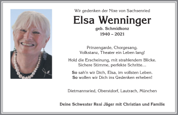 Traueranzeige von Elsa Wenninger von Allgäuer Zeitung