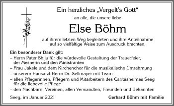 Traueranzeige von Else Böhm von Allgäuer Zeitung