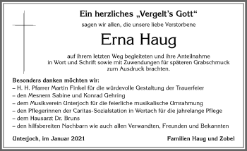 Traueranzeige von Erna Haug von Allgäuer Anzeigeblatt