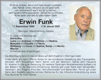Traueranzeige von Erwin Funk von Memminger Zeitung