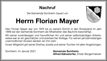 Traueranzeige von Florian Mayer von Allgäuer Zeitung