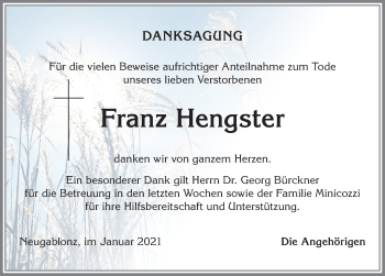 Traueranzeige von Franz Hengster von Allgäuer Zeitung, Kaufbeuren/Buchloe
