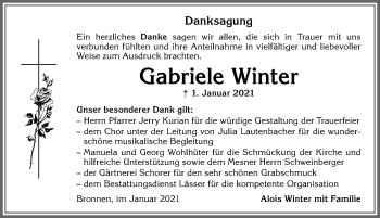 Traueranzeige von Gabriele Winter von Allgäuer Zeitung, Kaufbeuren/Buchloe