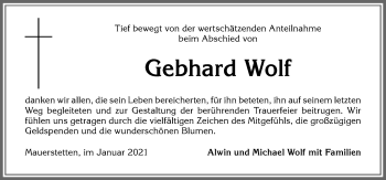 Traueranzeige von Gebhard Wolf von Allgäuer Zeitung, Kaufbeuren/Buchloe