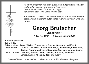 Traueranzeige von Georg Brutscher von Allgäuer Zeitung,Kempten