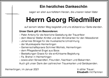 Traueranzeige von Georg Riedmiller von Memminger Zeitung