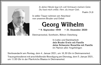 Traueranzeige von Georg Wilhelm von Allgäuer Zeitung