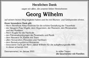 Traueranzeige von Georg Wilhelm von Allgäuer Zeitung,Kempten