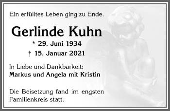 Traueranzeige von Gerlinde Kuhn von Allgäuer Zeitung,Kempten