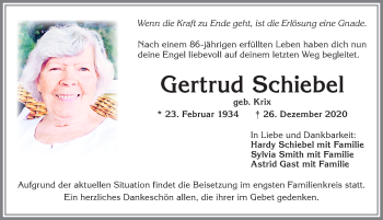 Traueranzeige von Gertrud Schiebel von Allgäuer Zeitung, Marktoberdorf