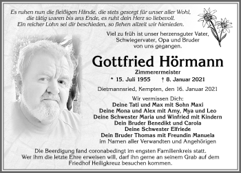 Traueranzeige von Gottfried Hörmann von Allgäuer Zeitung,Kempten