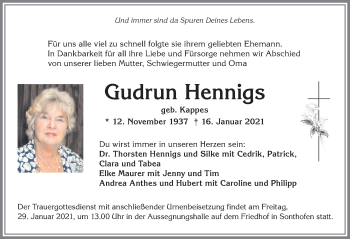 Traueranzeige von Gudrun Hennigs von Allgäuer Anzeigeblatt