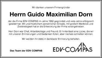 Traueranzeige von Guido Maximilian Dorn von Allgäuer Zeitung