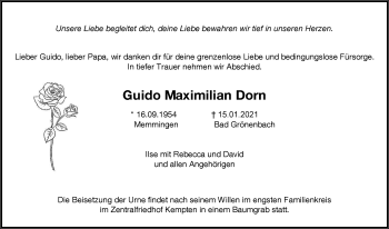 Traueranzeige von Guido Maximilian Dorn von Allgäuer Zeitung