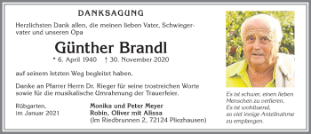 Traueranzeige von Günther Brandl von Allgäuer Zeitung,Kempten