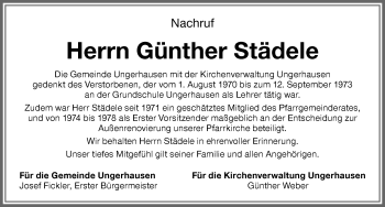 Traueranzeige von Günther Städele von Memminger Zeitung
