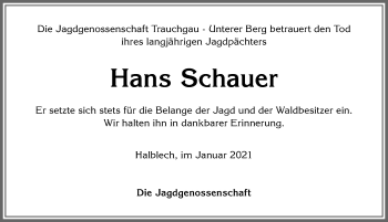 Traueranzeige von Hans Schauer von Allgäuer Zeitung, Füssen