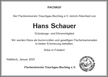 Traueranzeige von Hans Schauer von Allgäuer Zeitung, Füssen